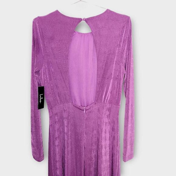 Lulus Womens Dress Sz Medium Maxi Purple Jersey Backless Long Sleeves Retro 20s - Picture 8 of 16